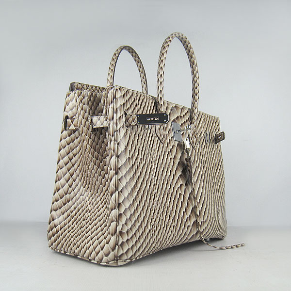 High Quality Fake Hermes Birkin 35CM Fish Veins Leather Bag Grey 6089 - Click Image to Close